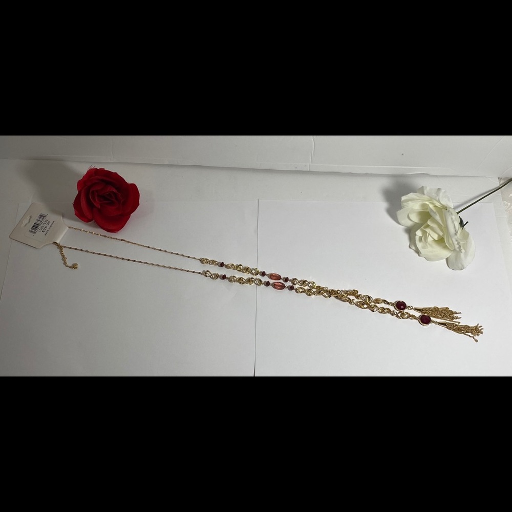 golden twists with Burgundy beads necklace - Picture 7 of 8